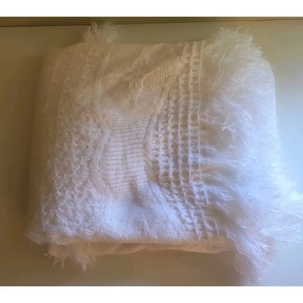 Vintage Baby Blanket bright future White “BABY” Fringe Trim 36 X 47 Cottagecore